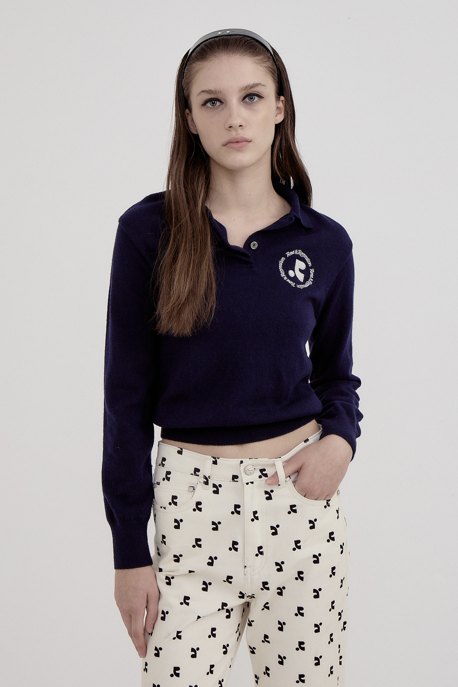 RR POLO KNIT TOP - NAVY