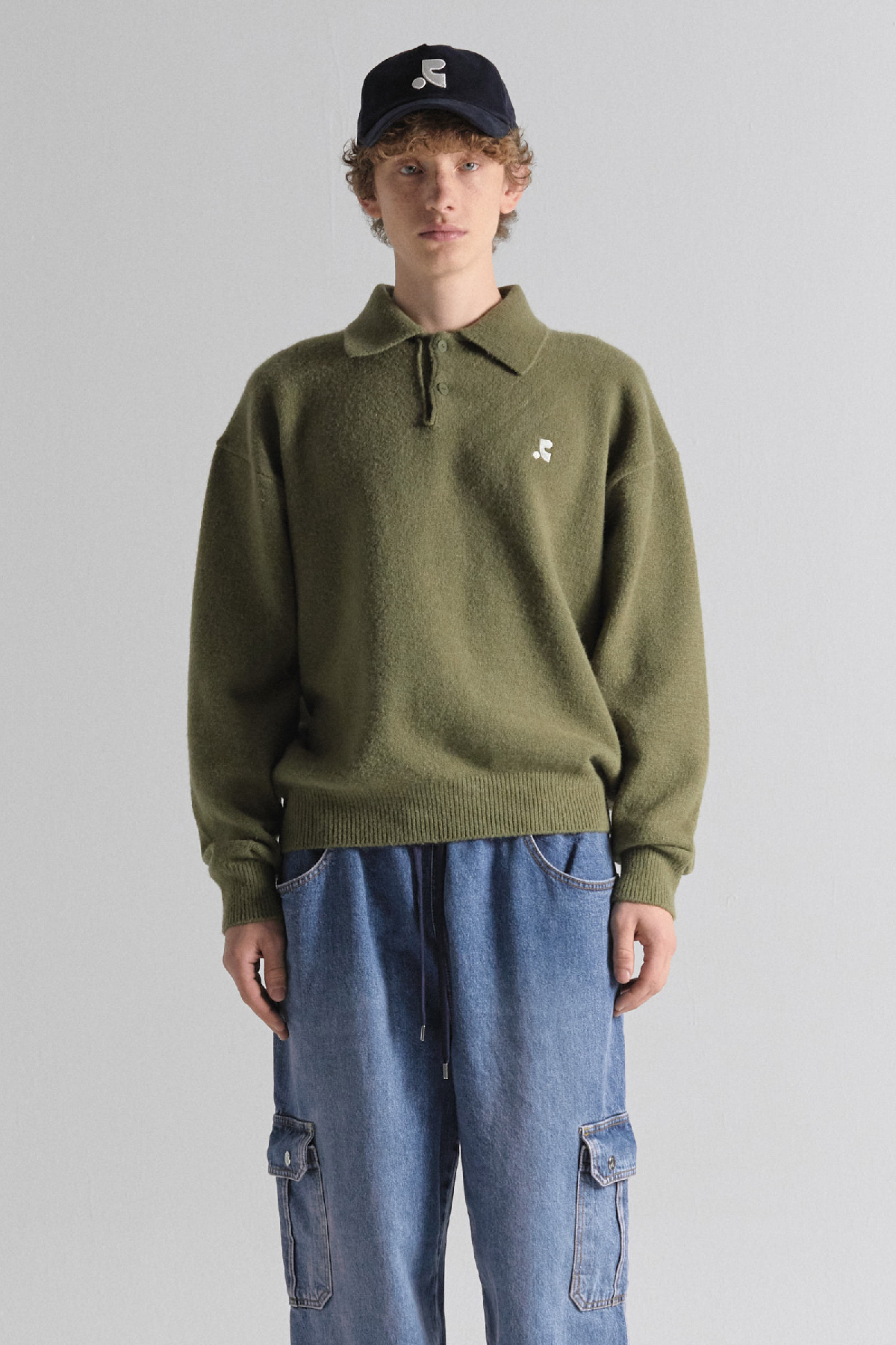 RR OVERSIZE POLO KNIT TOP - GREEN