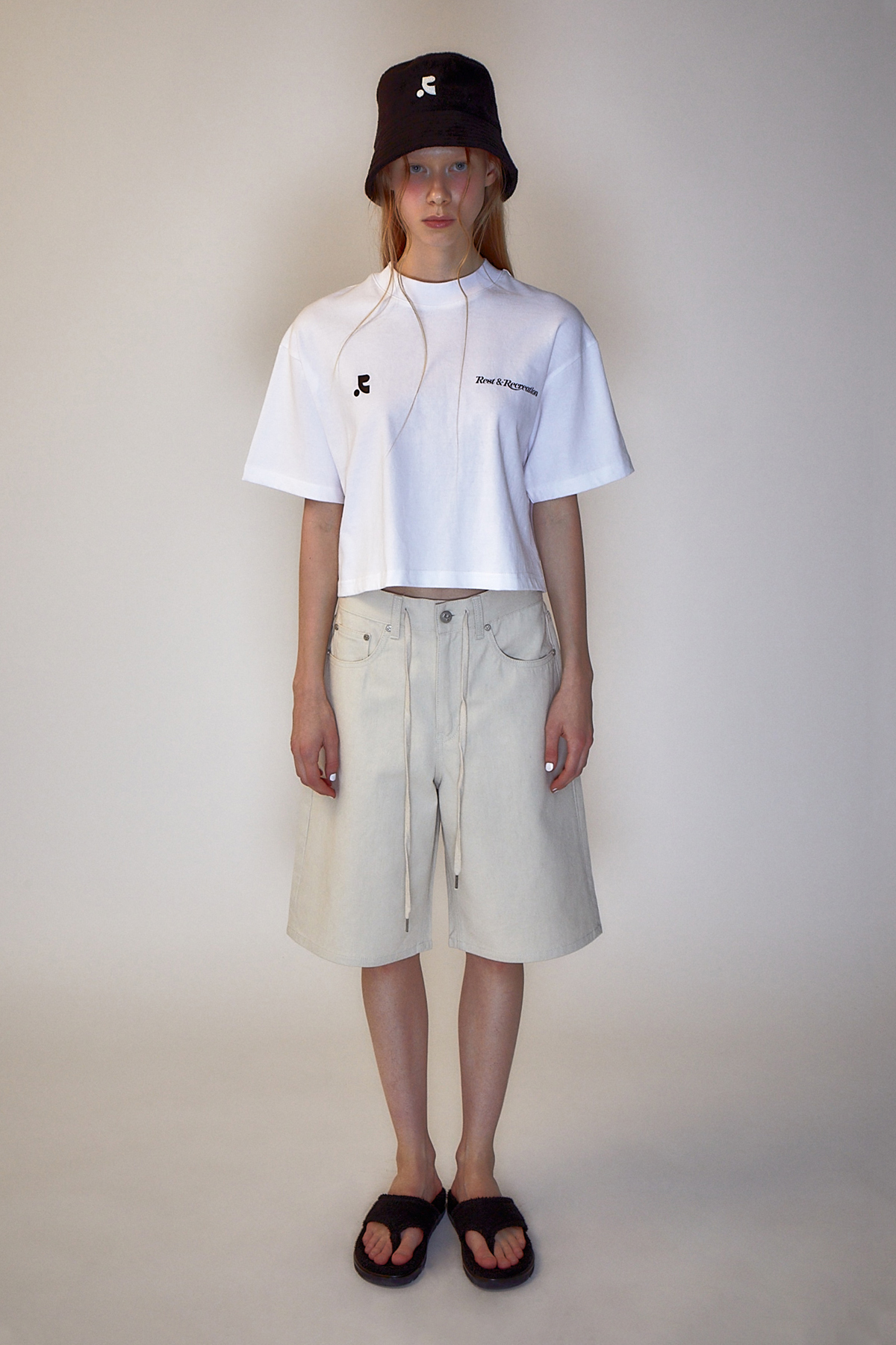 RR LOGO EMBROIDERY COTTON SHORTS - BEIGE